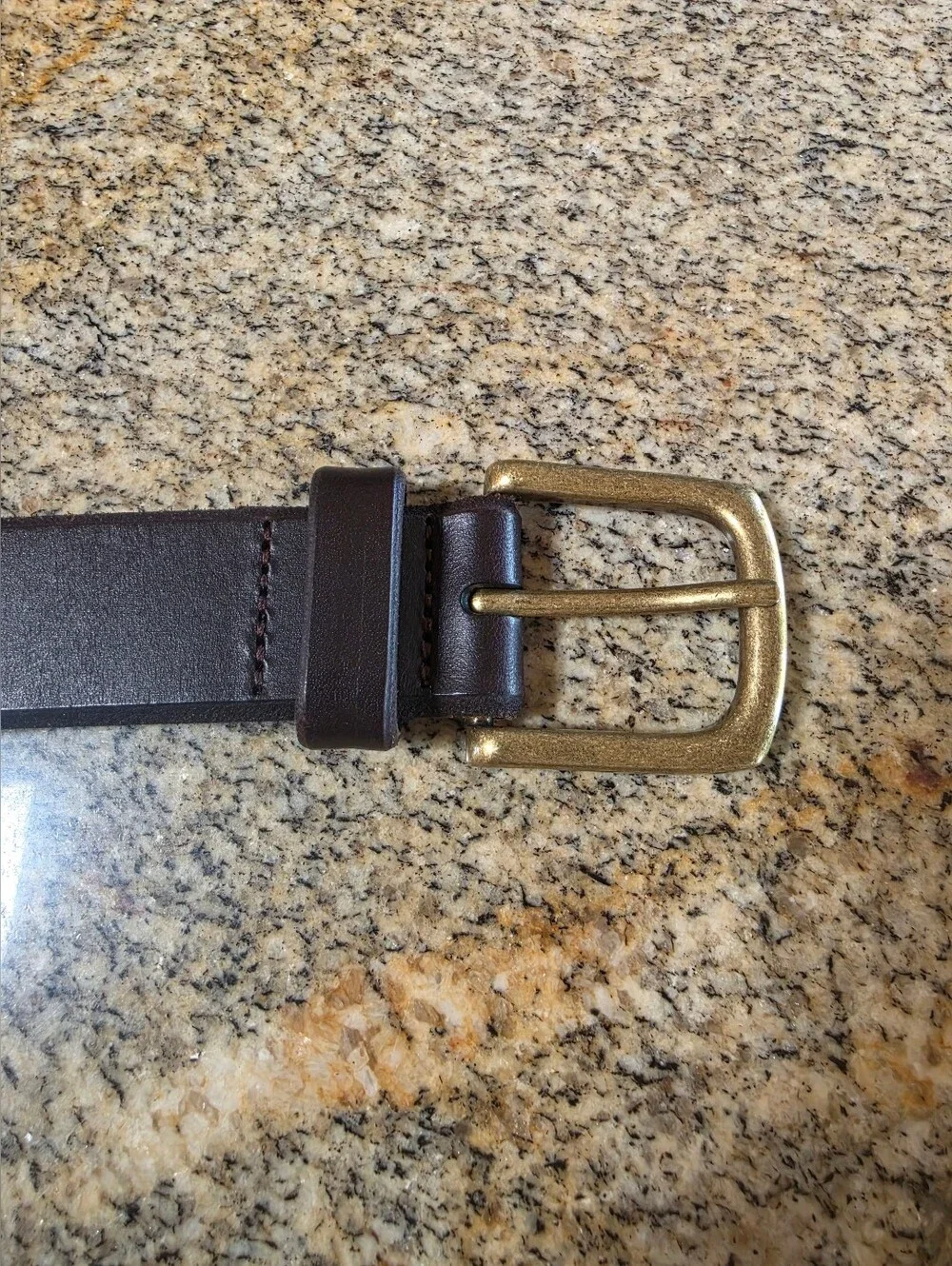 Brown Leather Belt with Brass Buckle - Small